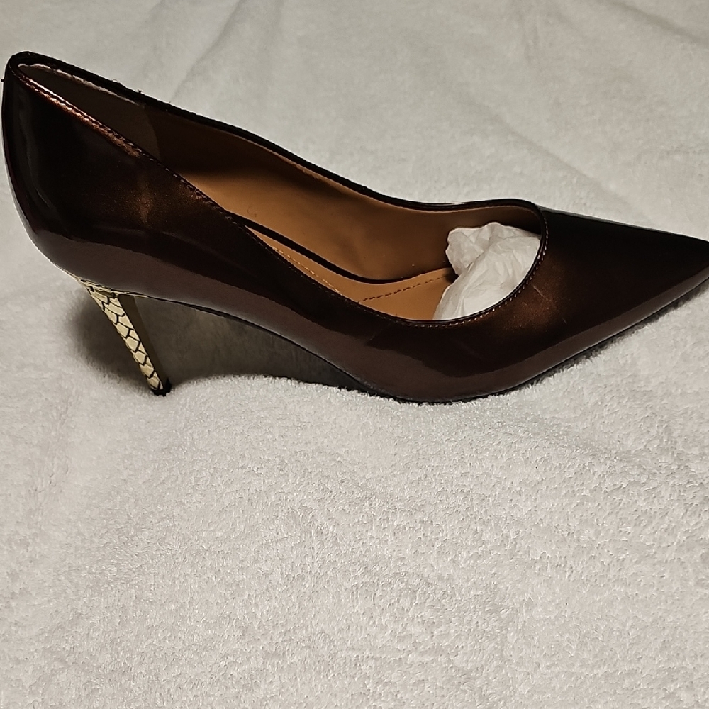 J.Renee Shiny Brown Heels with Gold Accent